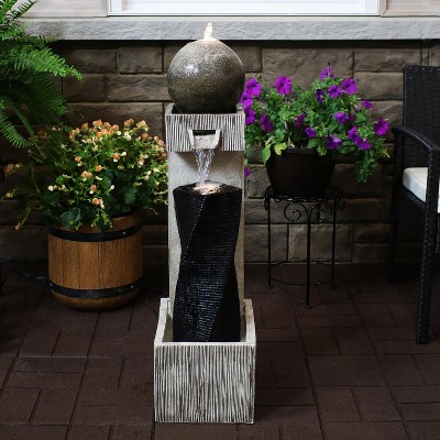 35" Black and Gray Polyresin Modern Outdoor Water Fountain with LED Lights