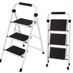 NAYSAYE 3 Step Ladder Folding Step Stools with Anti Slip Pedals and Comfortable Handrail 330lbs Bearing Capacity for Home Garage, White, 25"*15"*35" - 1 of 4
