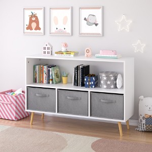 Whisen Kids Bookshelf with 3 Cloth Drawers, Multi-Purpose for Books/Toys, Wall-Mounted Safety Buckle, High-Density MDF - 1 of 4