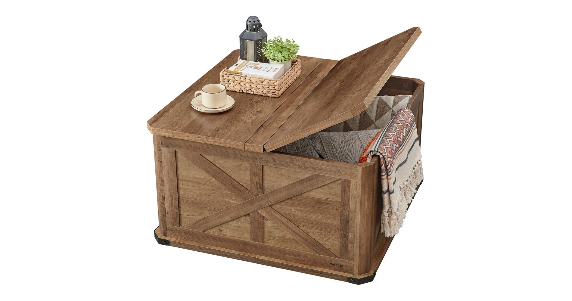 VASAGLE Farmhouse Coffee Table with Storage, Square Coffee Table for Living Room, Center Table with Flip-Top Lids, Honey Brown