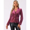 INSPIRE CHIC Women's Notched Lapel Vintage Office Button Front Velvet Blazer - 3 of 4
