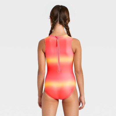 Cat & Jack Girls' Gradient Glow One Piece Swimsuit - Cat & Jack™ Orange M — фото 2