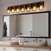 Industrial Vintage 7-Light Wall Sconce-Black Cage Wall Lighting Fixture with Wooden Accents for Bathroom, Hallway, or Living Room (Bulb Not Included) - 3 of 4