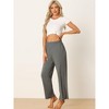 INSPIRE CHIC Women's Cotton Stretchy Elastic Waist Straight Wide-Leg Pajama Pants with Pockets - 2 of 4