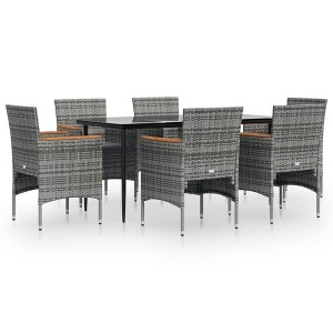vidaXL 9 Piece Patio Dining Set with Cushions - Gray and Black 63" Table Length 6 Chairs - 1 of 4