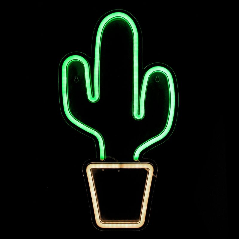 Northlight 18.5" Neon Style LED Lighted Cactus Window Silhouette Sign - Green/Warm White, 1 of 4