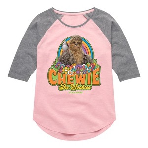 Girls' - Star Wars - Retro Chewy Shirt Tail Raglan Graphic T-shirt - 1 of 3