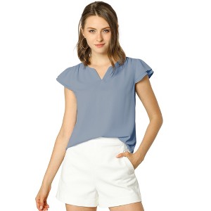 INSPIRE CHIC Women's Work Business Casual Plain Cap Sleeve Blouse - 1 of 4