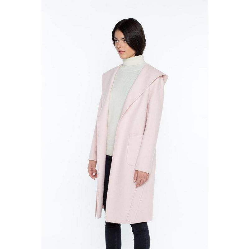 JENNIE LIU Women's Cashmere Wool Double Face Hooded Overcoat with Belt, 3 of 5