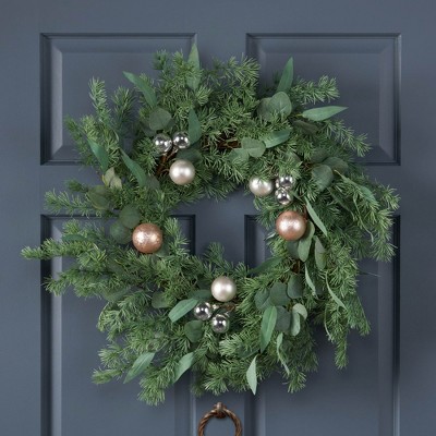 Maggift Wreaths, Adding Touch of Elegance to Your Door, Festive Greenery and Bauble Wreath, Green, 26"*26"*5.75"