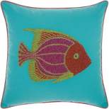 Mina Victory Outdoor Pillows Beaded Fish 18" x 18" Turquoise/Coral Throw Pillow