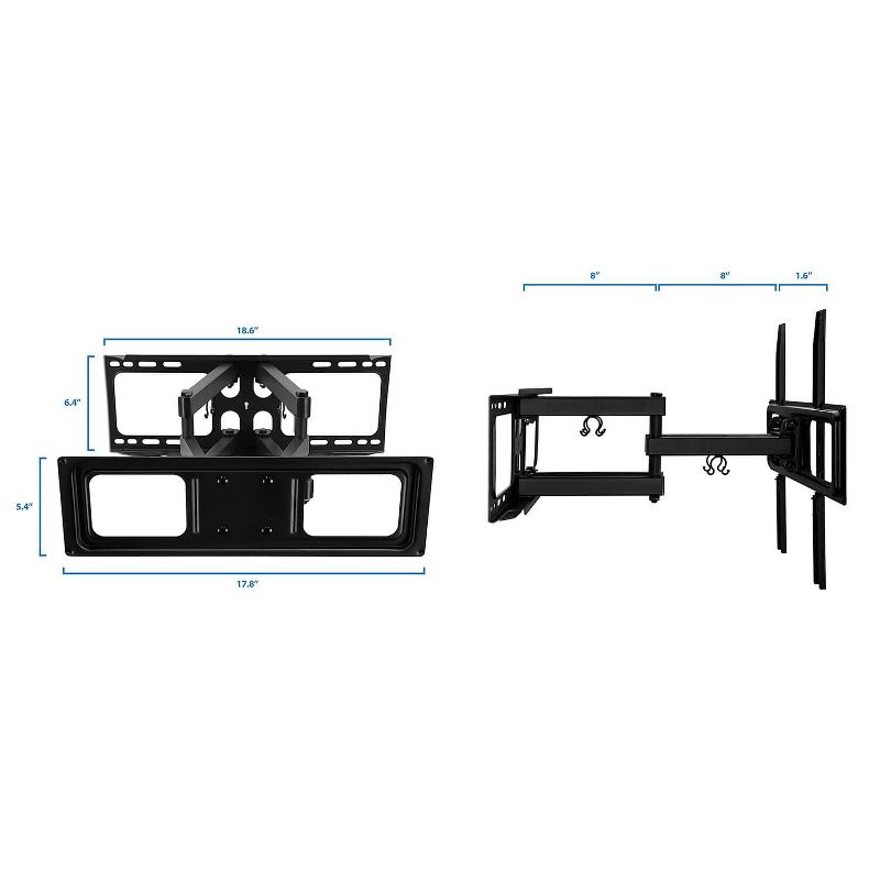Mount-It! Full Motion TV Wall Mount, Dual Arm Articulating TV Mount, Low Profile Flat Screen Bracket with Tilt and Swivel Fits 32-55 Inches TV, 4 of 9