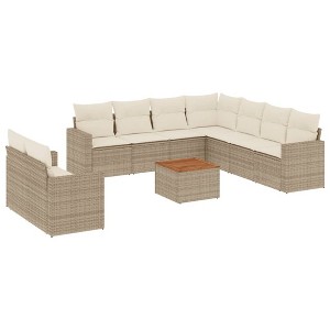 vidaXL Patio Sofa Set with Cushions Outdoor Furniture 10 Piece Poly Rattan - Beige and Cream - 1 of 4