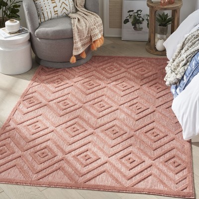 Coral Orange Diamond Flat Woven 5' x 7' Indoor/Outdoor Rug