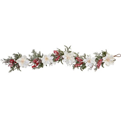 Nearly Natural 60-in Frosted Magnolia & Berry Artificial Garland