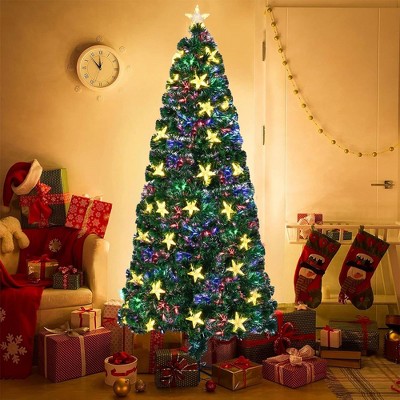 6FT Pre-lit Fiber Optic Christmas Tree with Color-Changing Lights & Large Star for Holiday Decor