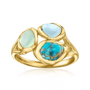 Ross-Simons Blue Chalcedony, Larimar and Turquoise Ring in 18kt Gold Over Sterling Size 5 - 1 of 4