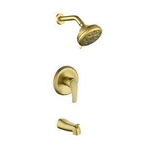 Cobbe Brushed Gold Shower Faucet Set with 10 Settings Shower and Tub Spouts Single Handle Wall Mounted Shower Tub Set with Valve - 1 of 4