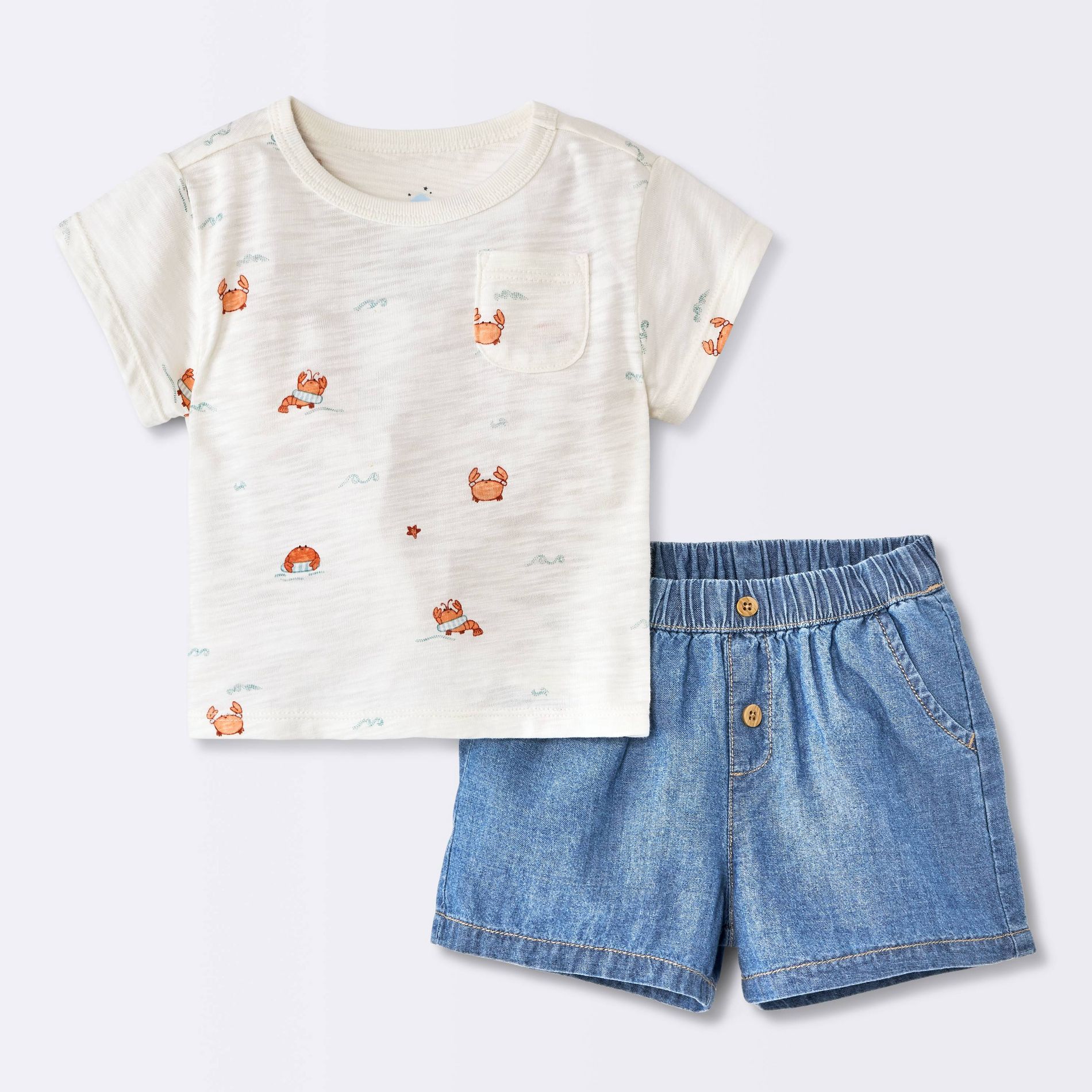 Baby Boys' Crab Graphic T-Shirt and Denim Shorts Set - Cloud Island™ Cream