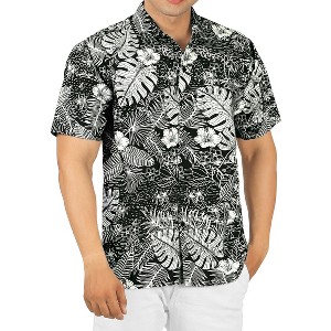 LA LEELA Men s Hawaiian Shirts Short Sleeve Button Down Shirt Mens Hawaii Shirts Boho Vacation Casual Summer Beach Shirts for Men Funny M Black Leaf