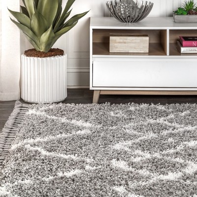 Grey and Ivory Rectangular Shag Moroccan Area Rug