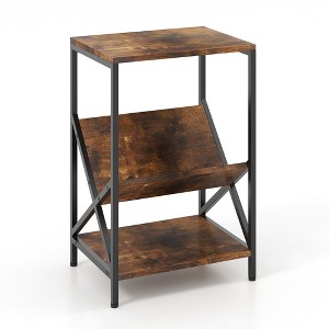 Tangkula Industrial Side Table 3-Tier End Table w/ V-Shaped Magazine Holder Rustic Brown - 1 of 4