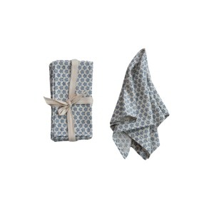 Storied Home Patterned Cotton and Linen Napkin Set, Blue, Set of 4 - 1 of 2