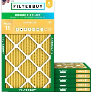 Filterbuy 14.5x27.5x1 Air Filter (6-Pack), Pleated MERV 11 Allergen Defense Replacement HVAC AC Furnace Filters (Actual Size: 14.25 x 26.25 x 0.75) - 1 of 4