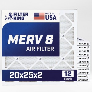 Filter King 20x25x2 Air Filter | 12-PACK | MERV 8 HVAC Pleated A/C Furnace Filters | MADE IN USA | Actual Size: 19.5 x 24.5 x 1.75" - 1 of 4