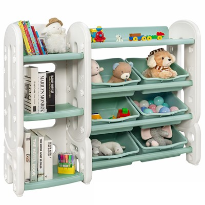 Safstar Kids Toy Storage Organizer w/Bins & Multi-Layer Shelf for Bedroom Playroom Green