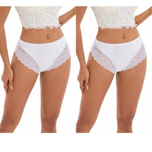 INSPIRE CHIC 2 Pcs Women's Wide Lace Trim Mid-Waisted Underwear Plus Size Full Coverage Comfortable Briefs - 1 of 4