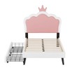 NicBex Twin Size Princess Upholstered Bed Frame with Crown-Shaped Headboard for Girls,Solid Wood Slats Support,Easy Assembly,White+Pink/Pink+White - 3 of 4