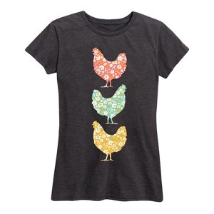 Women's - Instant Message - Stacked Patterned Chickens Short Sleeve Graphic T-Shirt - 1 of 4