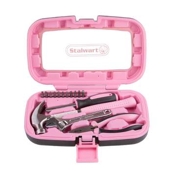 Fleming Supply Household Hand Tool Set Including a Hammer, Wrench, Screwdriver, and Pliers 15pc – Pink