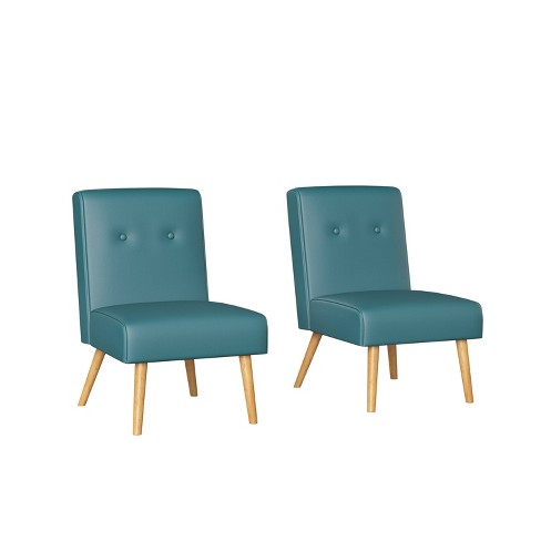 Set Of 2 Webster Button Tufted Armless Chair Caribbean Blue