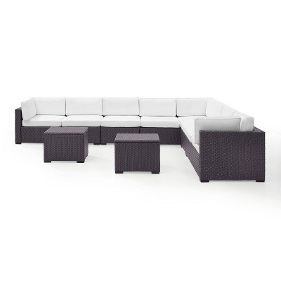 Biscayne 7pc Outdoor Wicker Sectional Set with 2 Coffee Tables - White - Crosley