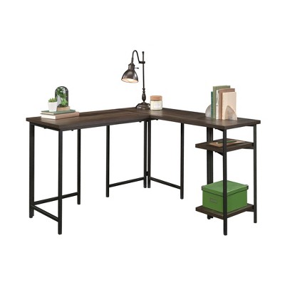 Vynxaria Rustic L-Shaped Desk (Brown Finish) Adjustable Shelves, Hidden Compartments, Durable Build, Easy Assembly