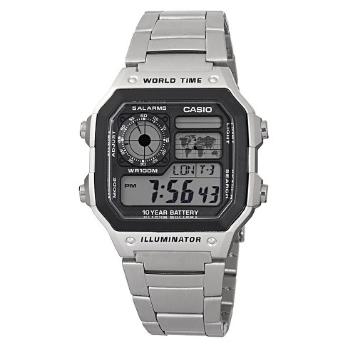Poging roman telex Men's Casio Bracelet Watch With World Time - Silver (ae1200whd-1a) : Target