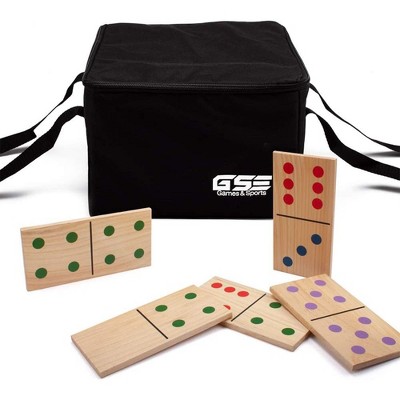 GSE 28-Piece Giant Wood Dominoes with Multi-Color Dots, Jumbo Domino Tile Game Set