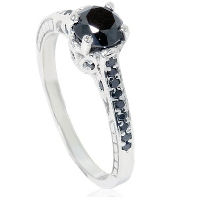 Pompeii3 1 1/4ct Vintage Black Diamond Ring 14K White Gold