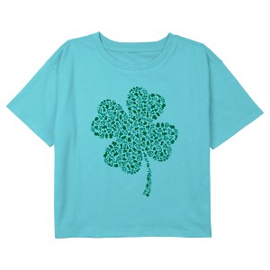 Girl's Mickey & Friends Shamrock Icon Friends Crop Top T-Shirt - 1 of 3