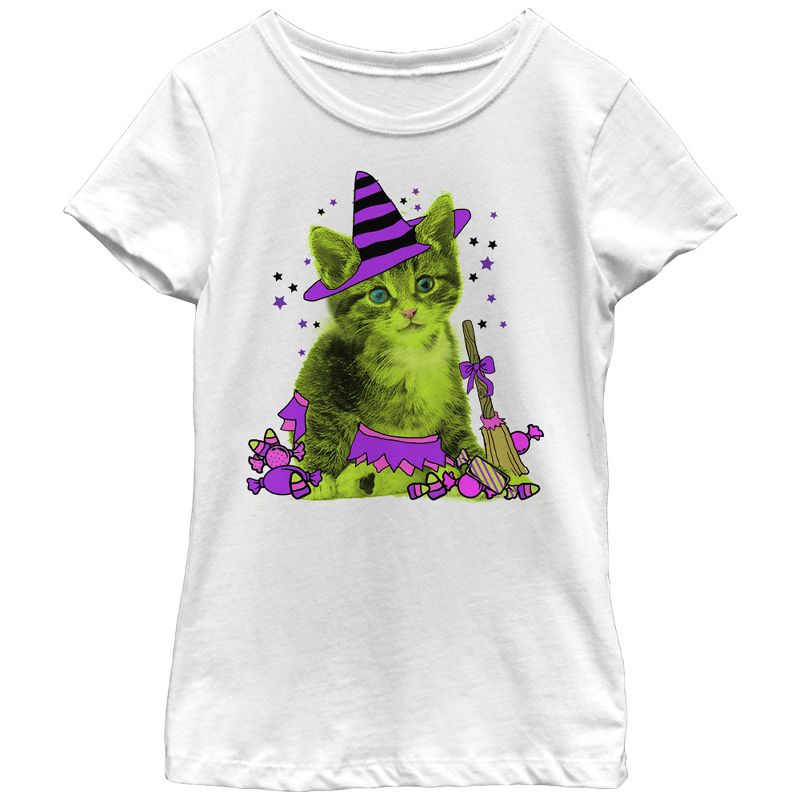 Girl's Lost Gods Halloween Kitten Witch and Candy T-Shirt, 1 of 5