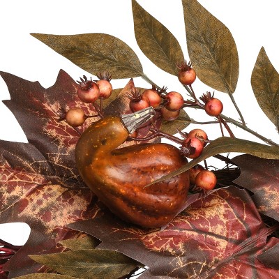 24" Artificial Maple Leaves Autumn Wreath with Pumpkins and Berries