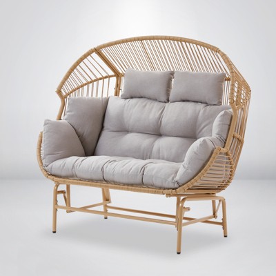POCASSY 2-Seater Egg Chair Outdoor Glider Chair, All Weather Wicker Rattan Hammock Egg Chair with Head Pillow