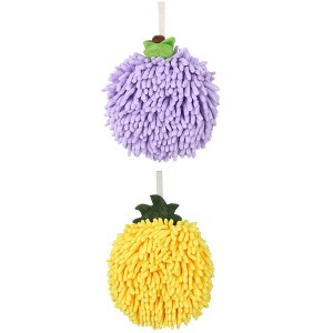 REGALWOVEN 2 Pack Soft Absorbent Chenille Fuzzy Ball Hand Towels for Bathroom Home Decor 6" x 6" - 1 of 4