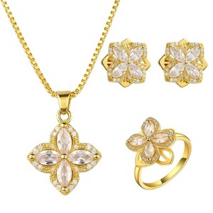 Gold Titanium Steel Flower - Shaped Crystal Minimalist Women's Jewelry Set - 1 of 4