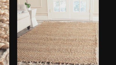 Beige Hand-Knotted Jute Square Area Rug