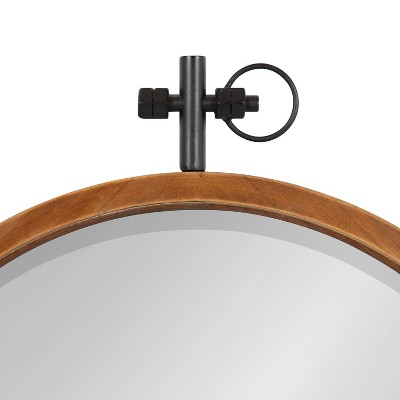 Walnut Brown Sophisticated 24" Round Wood Vanity Mirror