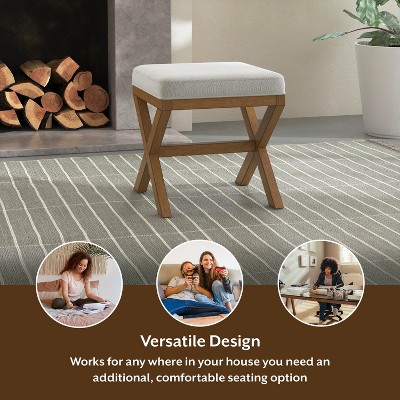 Somerset Fog Gray Upholstered Backless Vanity Stool with Rubberwood Legs
