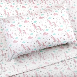 Tadpoles 4-Piece Pink Sketch Unicorn Sheet Set | 1 Full Flat Sheet, 1 Full Fitted Sheet & 2 Queen Pillowcases - 1 of 4